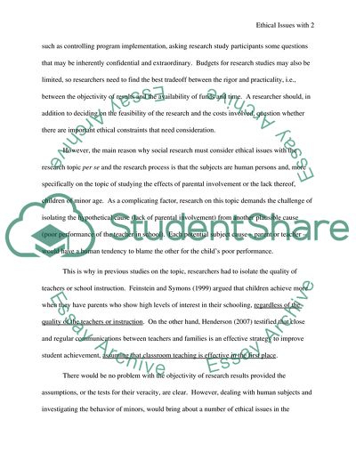 Ethical Issues with Research on Lack of Parental Involvement and Childrens Education