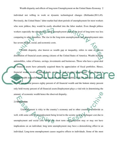 Wealth disparity and effects of long-term Unemployment on the United States Economy