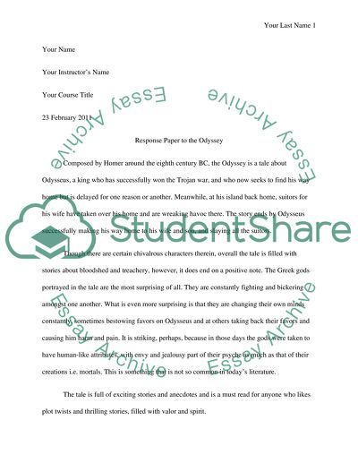 World Liturature. Response Paper to the Odyssey