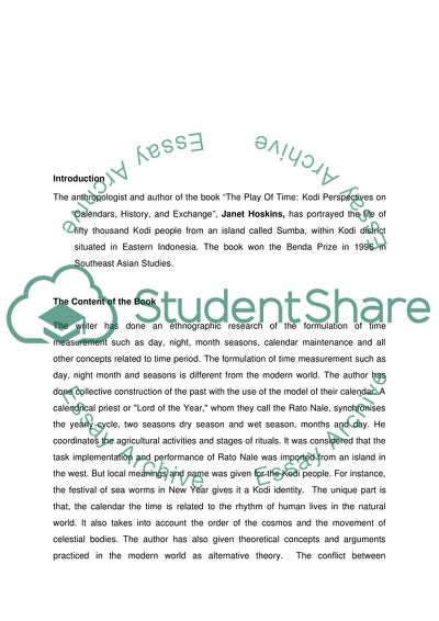 The Play of Time: Kodi Perspectives on Calendars, History, and Exchange by Janet Hoskins