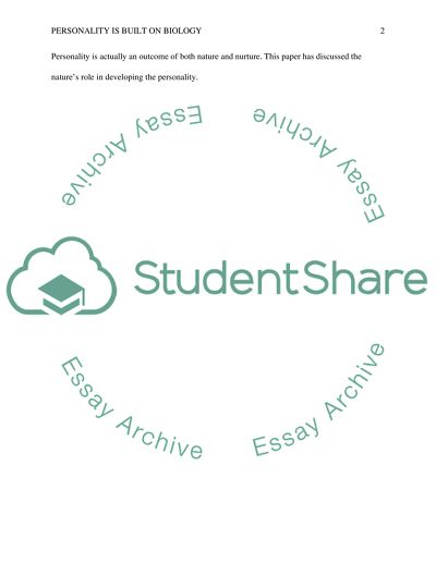 Personality is built on biology- Discuss