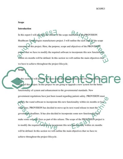 Scope statement of the Provision Healthcare Technologies