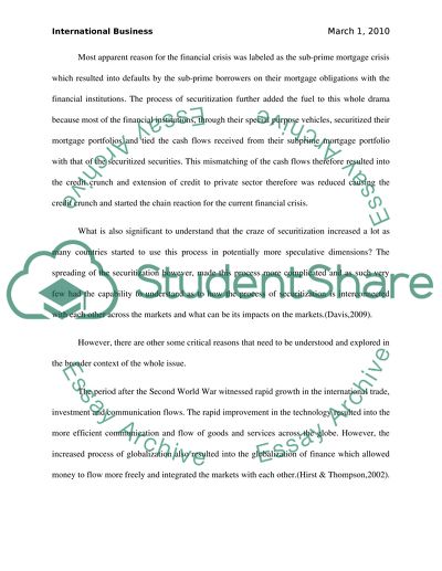 Influence of the Financial Crisis on International Business