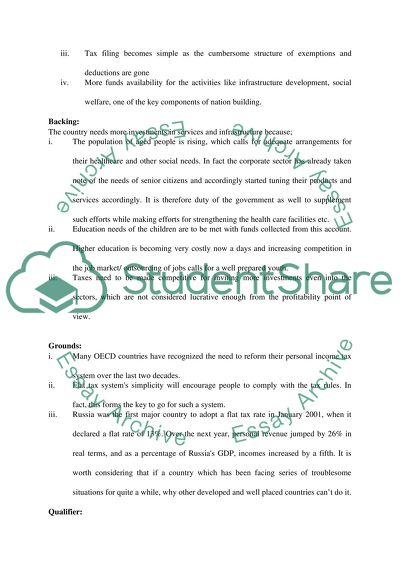 Toulmin Analysis - the Ups and Downs of Flatter Taxes