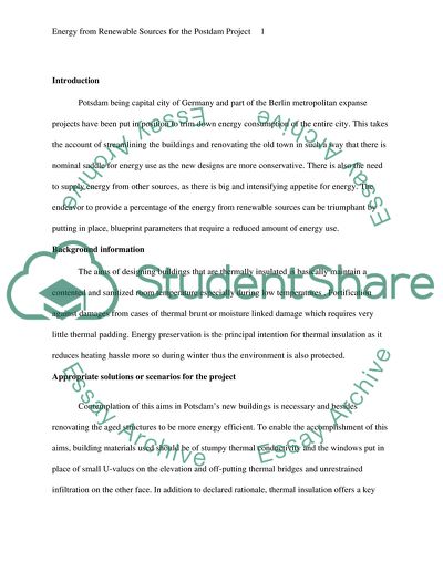Providing 20% of energy from renewable sources for the Potsdam,Berlin Germany Project