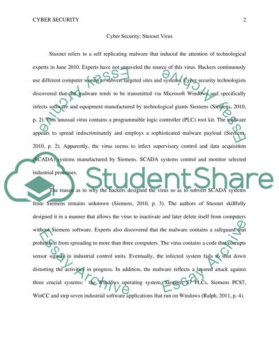 Cyber Security: Stuxnet Virus Attack