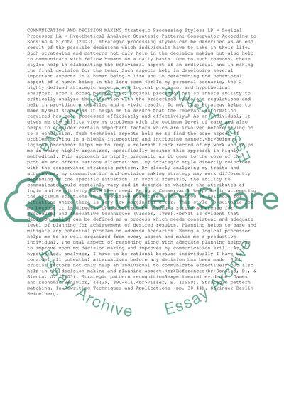 COMMUNICATION AND DECISION MAKING