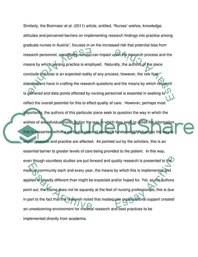 Barriers of Research Implementation in Nursing Practice Setting