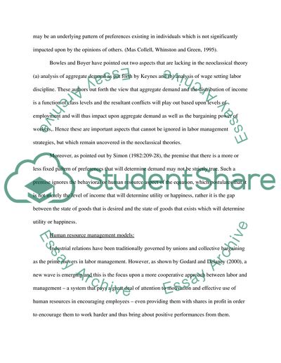 Labor Relations: Compare and contrast labor and management strategies using the four schools of thought