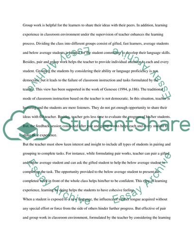 The Value of Pair and Group Work for Second Language Learning