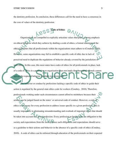 Dental codes and Codes of ethics discussion