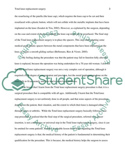 Relection on Total knee replacement surgery