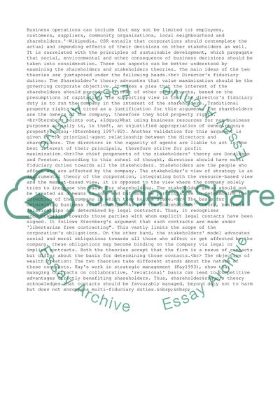 Directors Duties towards Shareholders and Stakeholders