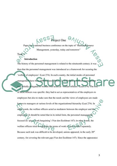 Human Resource Management, Yesterday, Today, and Tomorrow