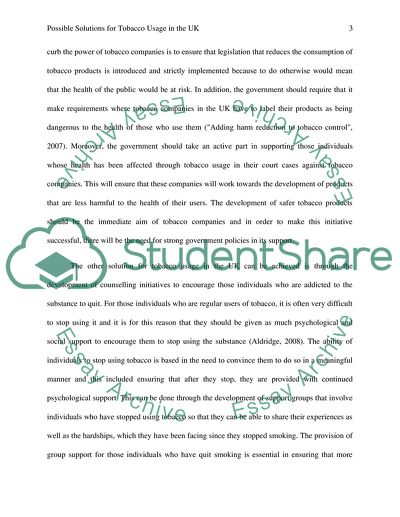 Possible Solutions for Tobacco Usage in the UK