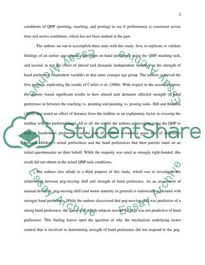 Brain and Cognition, Elisabeth L. Hill, Fateha Khanem, The Devolepment of Hand Preference in children