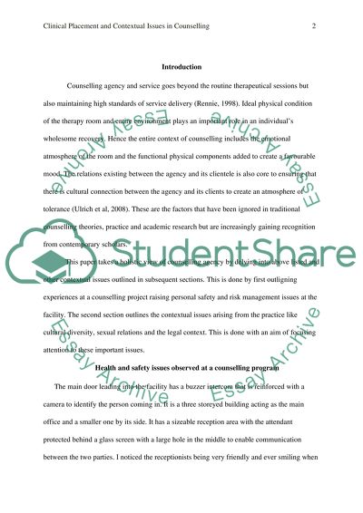 Clinical Placement and Contextual Issues in Counselling