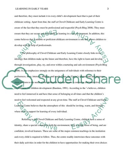 Learning In Early Years