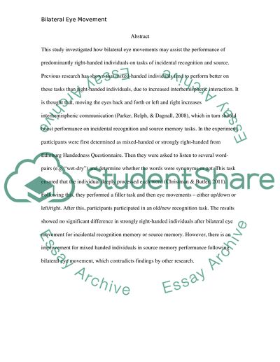 Bilateral Eye Movement Effect on Incidental Recognition and Source Memory