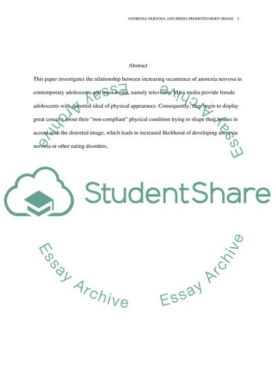 The Role of Mass Media in Increasingly High Occurrence of Anorexia Nervosa among Female Adolescents