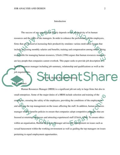 Job Analysis and Design Paper