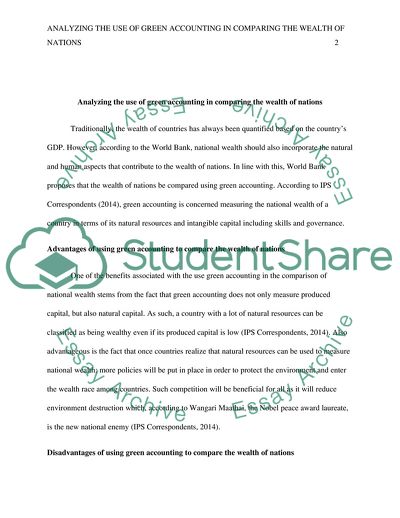 Green Accounting in Comparing the Wealth of Nations