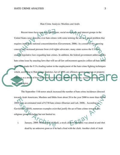 Hate Crime Analysis: Muslims and Arabs