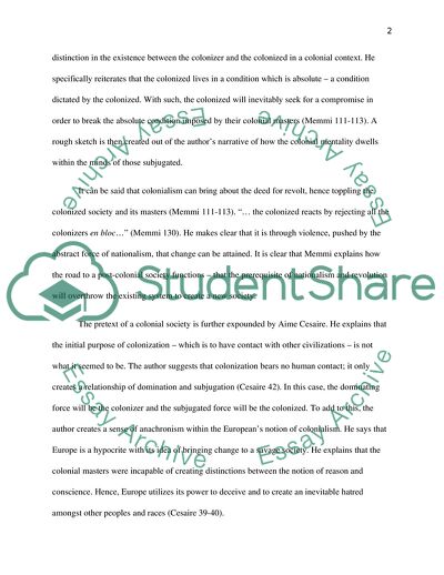 From Colonialism to the New Humanity