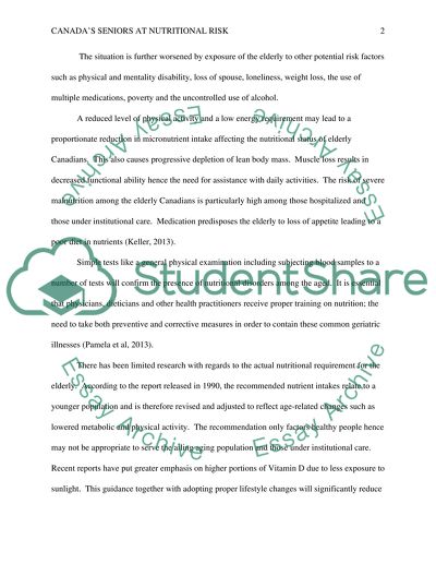 Canadas Seniors at Nutritional Risk