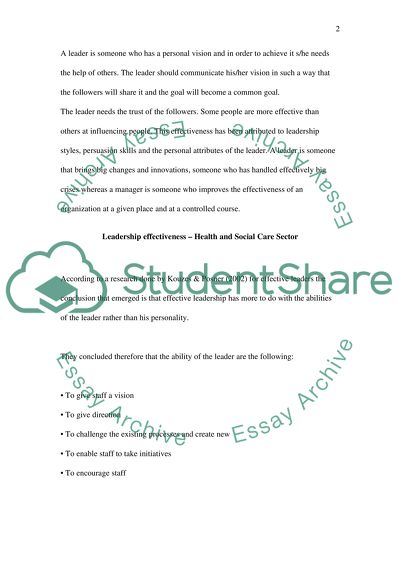 Leadership and Management in Health and Social Care