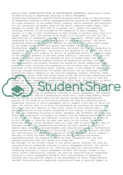 Restructuring of Leadership Training in Retail Management