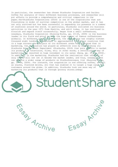 Business Comparison in Starbucks Corporation and Caribou Coffee