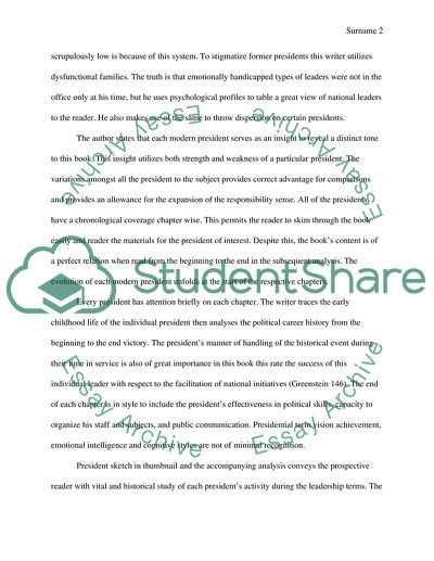 Analysis of the Greenstein book; The Presidential Difference