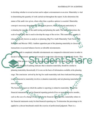 Materiality in Auditing