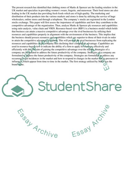 Resource Based Analysis of Marks & Spencer Plc