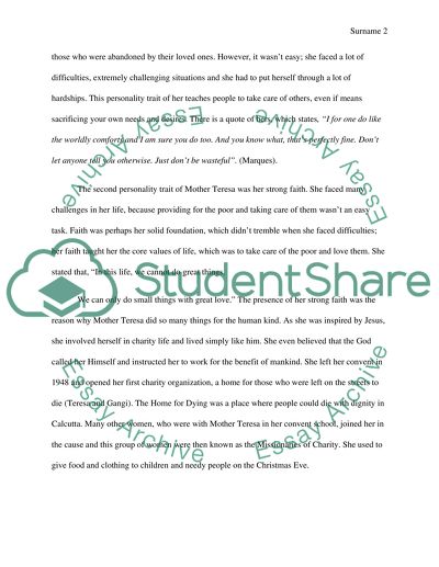 Character and Personality of Mother Teresa