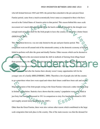 Irish Emigration Between 1850-1914