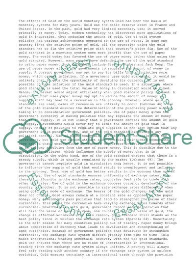 The effects of Gold on the world monetary system