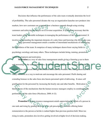 Sales Force Management Techniques