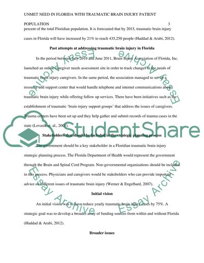 Unmet Need in Florida with Traumatic Brain Injury Patient Population