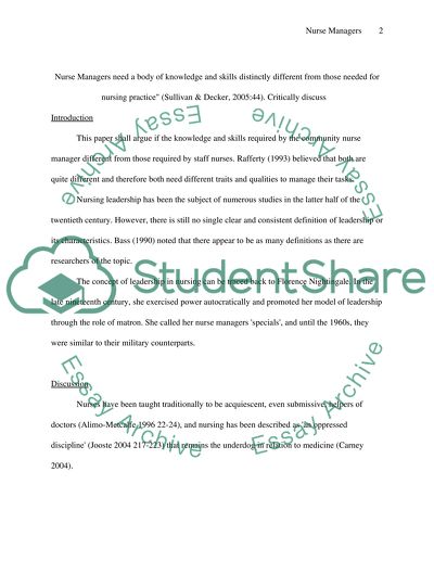 Nurse Managers Need a Body of Knowledge and Skills