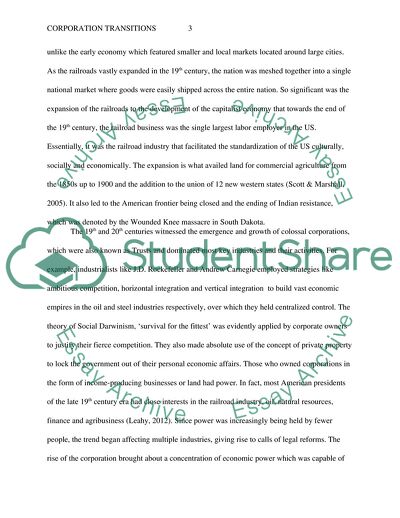 Important Transitions Undergone by Corporations from the Early 19th Century to the Late 20th Century