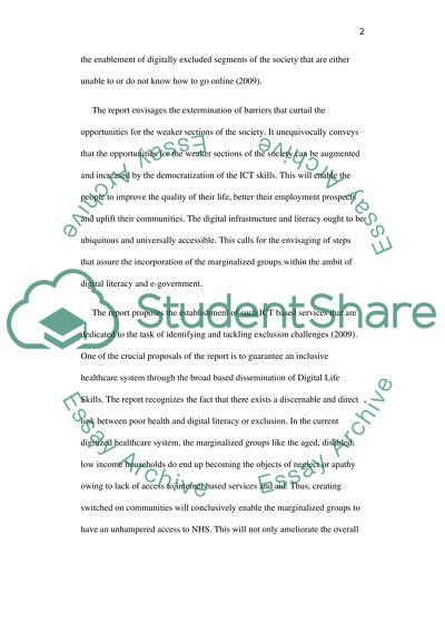 The Policies of Digital Inclusion in the UK Digital Britain Final Report