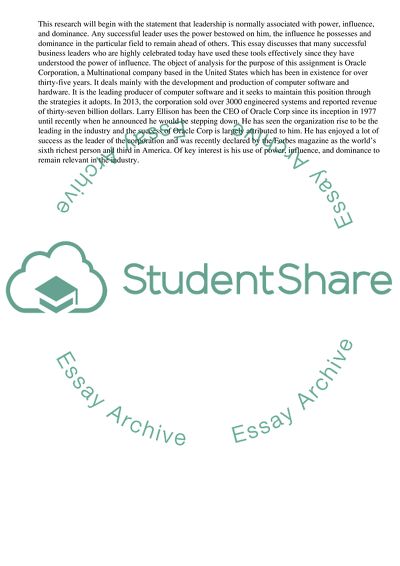 Oracle Corporation: A Profile of Power, Influence, and Dominance