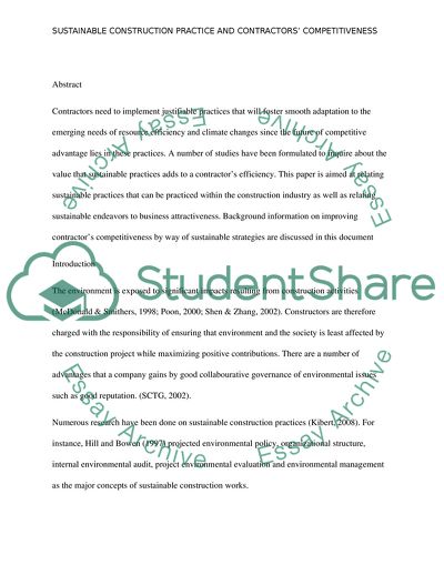 Sustainable Construction Practice and Contractors Competitiveness