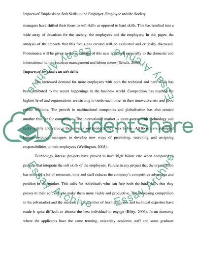 Impacts of Emphasis on Soft Skills to the Employer, Employee and the Society