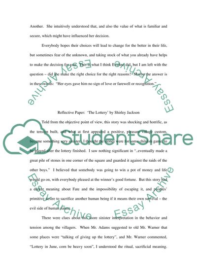 Reflection Paper 1 page about Eveline and the other page about the lottery