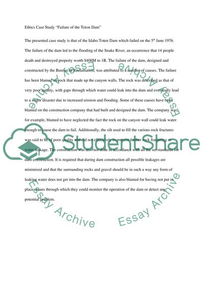 Ethics Case Study Failure of the Teton Dam