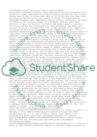 Volkswagen Group: Innovative Firms in Emerging Market Countries