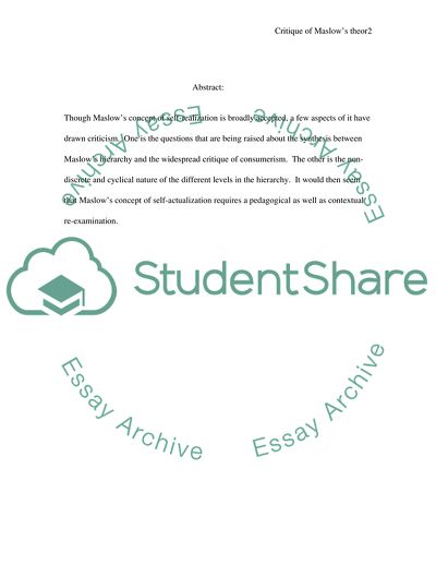 A Critique of a Journal Article on Maslows Concept